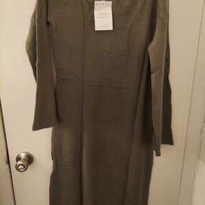 Long-Sleeve Olive Knit Midi Dress by